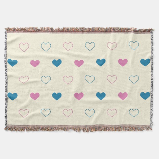 Couverture Joli motif de cœur simple bleu rose crème (Devant)