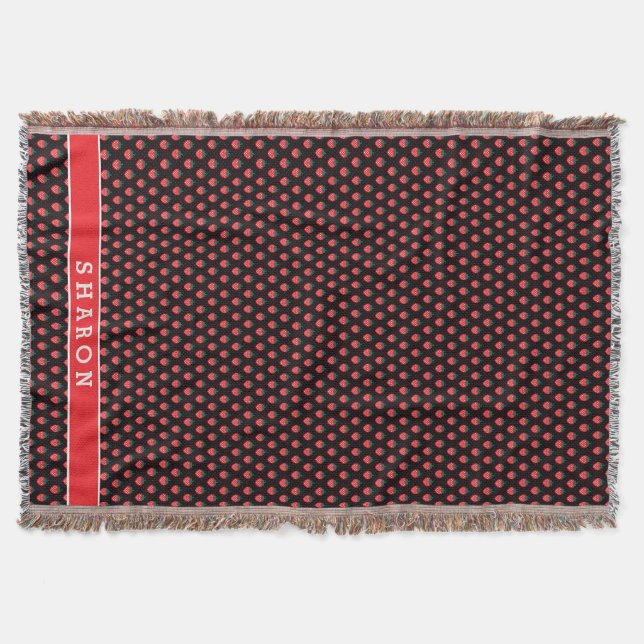 Couverture Joli motif de fraise rose noir monogramme féminin (Devant)