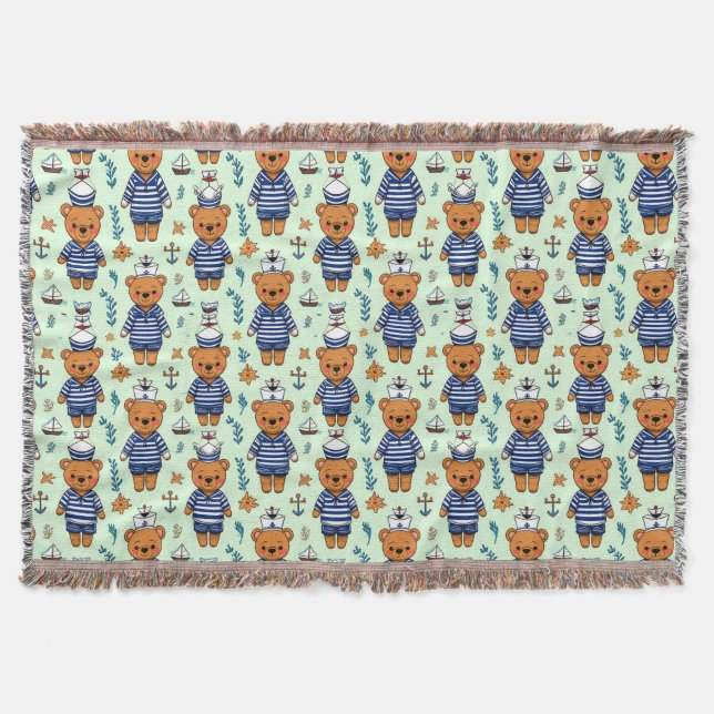 Couverture Joli motif d'ours marin avec rayures marine (Devant)