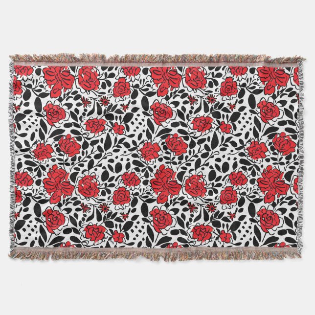 Couverture Joli motif floral en rouge, noir et blanc (Devant)