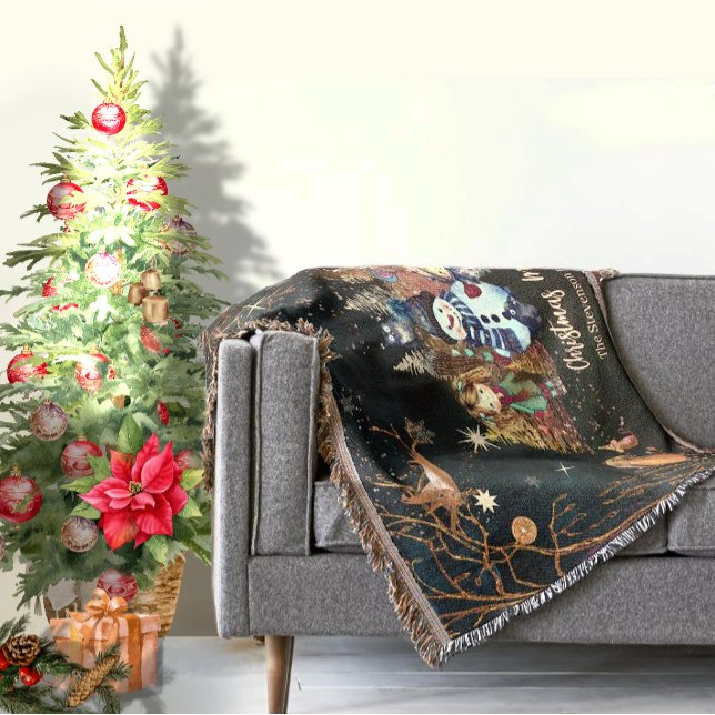 Couverture Joli Noël Magie Noir Vert (Cute Christmas Magic Black Green Throw Blanket)