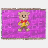 Joli ours en peluche sur fond géométrique rose 