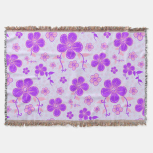 Couverture Jolie impression florale violette et rose sur fond