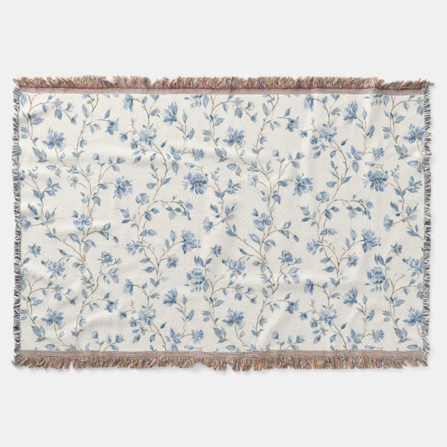 Couverture Jolies Fleurs Crème Bleue (Devant)