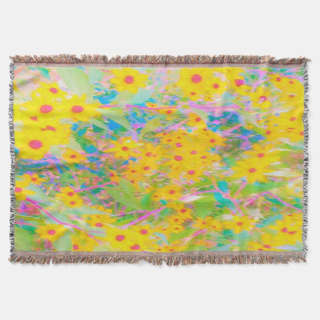 Couverture Jolies fleurs jaunes et rouges avec turquoise (Devant)