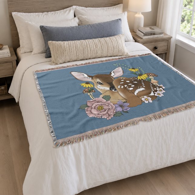 Couverture Jolies Fleurs Sauvages Faon Bleu Bébé Cerf Forêt (Créateur téléchargé)