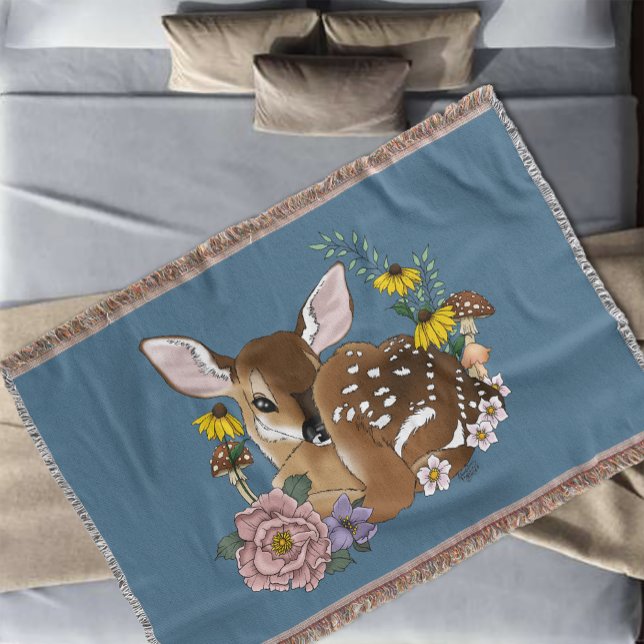 Couverture Jolies Fleurs Sauvages Faon Bleu Bébé Cerf Forêt (Créateur téléchargé)
