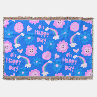 Couverture jour heureux | arc-en-ciel fleurs rose bleu