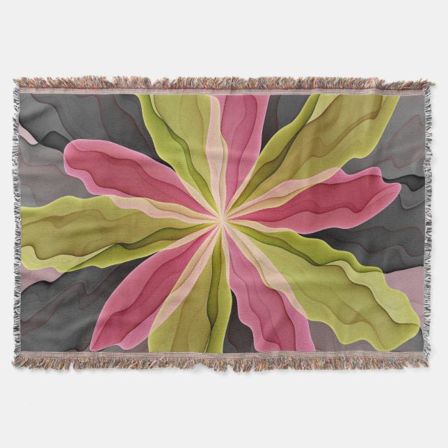 Couverture Joy, Vert rose Anthracite Imaginaire Fleur Fractal (Devant)