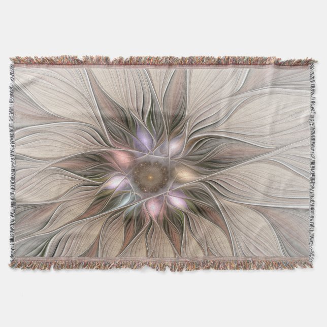 Couverture Joyeuse Fleur Abstrait Beige Brown Floral Fractal (Devant)