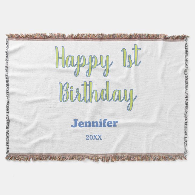 Couverture Joyeux 1er anniversaire enfants bébé vert bleu pas (Devant)