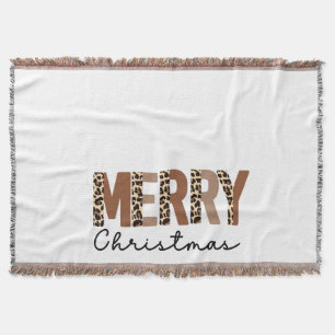 Couverture "Joyeux Noël" Bloc de couleur moderne Leopard Boho