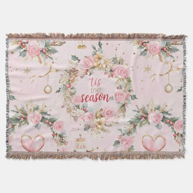 Couverture Joyeux Noël rose Vacances Beaux Wreath Custom (Devant)