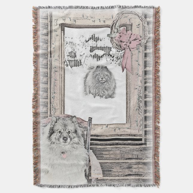 Couverture Keeshond Noël hiver fenêtre Peinture Chien Art (devant Vertical)