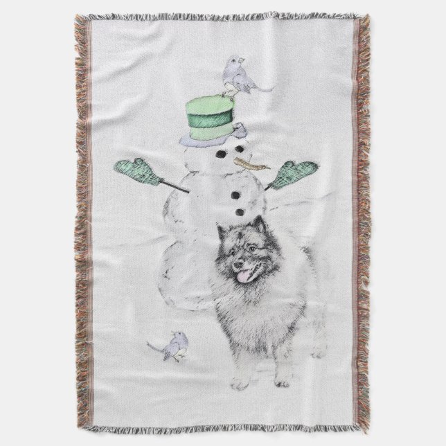 Couverture Keeshond Noël Snowman Peinture Chien Art (devant Vertical)