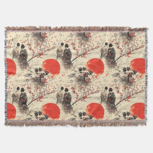 Couverture Kimono Couple Sakura Romantique Motif (3) (Devant)