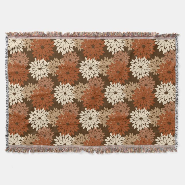 Couverture Kimono floral moderne imprimé, Brown foncé et bron (Devant)