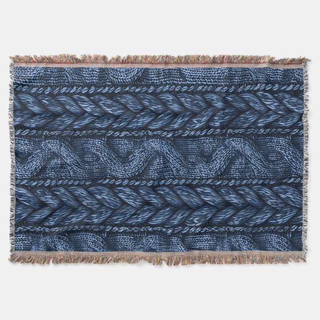 Couverture Knit Faux Faux Bleu Foncé (Devant)