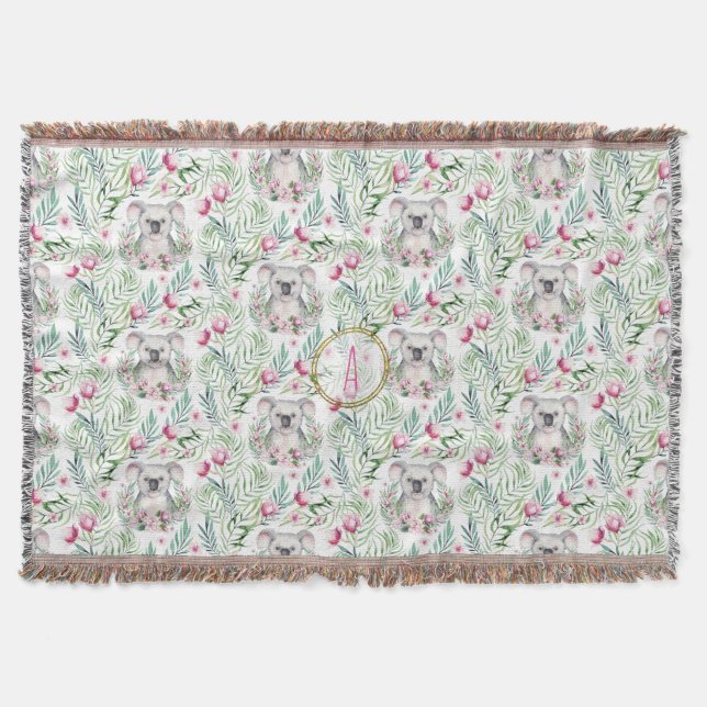 Couverture KOALA BEAR Floral Monogramme Chambre Fille Nursery (Devant)