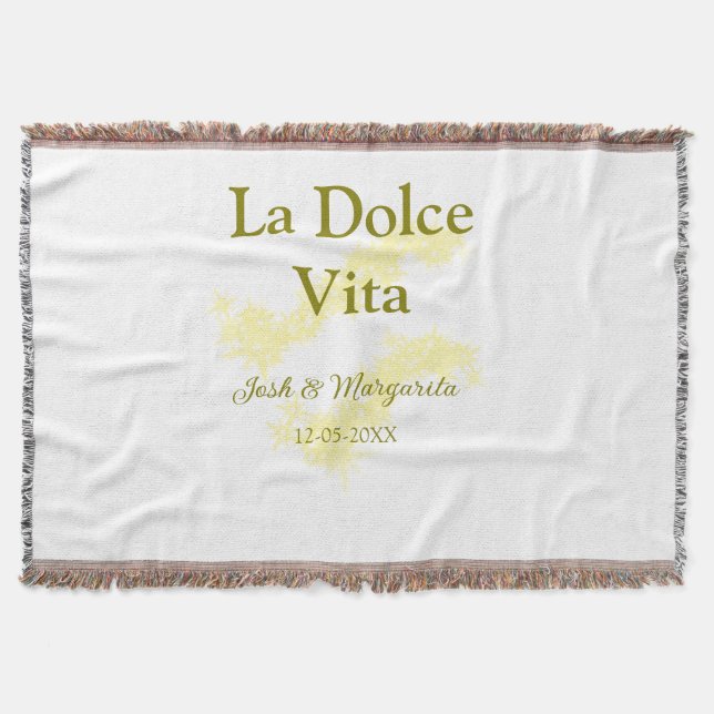 Couverture La Dolce Vita jaune couple mariage Nom date paille (Devant)