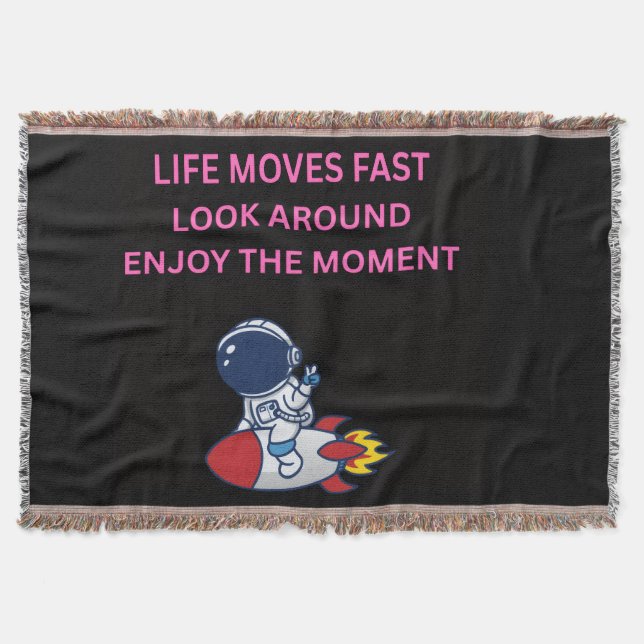 Couverture La vie va vite Astronaute Fusée Noir Lancer Plaid (Devant)