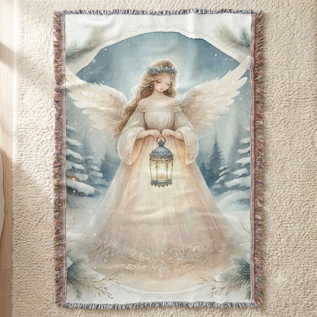Couverture L'ange céleste de l'hiver Lanterne de l'Espoir (Celestial Winter Angel Lantern of Hope Throw Blanket)