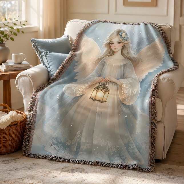 Couverture Lanterne céleste d'ange d'hiver de grâce (Celestial Winter Angel Lantern of Grace Throw Blanket)