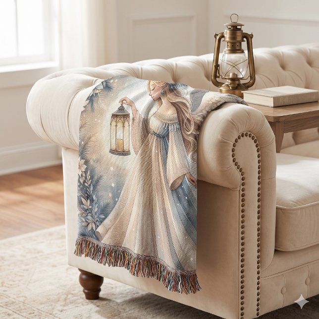 Couverture Lanterne de l'Ange Céleste de l'Hiver de Paix (Celestial Winter Angel Lantern of Peace Throw Blanket)