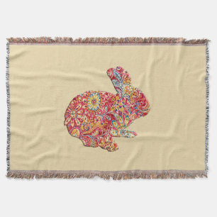 Couverture Lapin Floral Coloré Silhouette Jetée Blanche