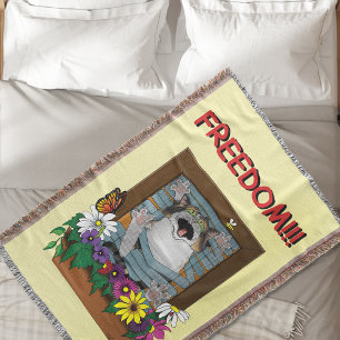 Couverture Liberté Évasion Drôle Chat Jaune Floral Fenêtre
