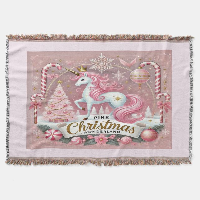 Couverture Licorne Merveilleux Noël Rose  (Devant)