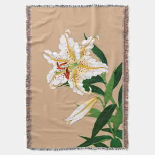 Couverture Liliy japonaise Vintage. Blanc, vert et beige