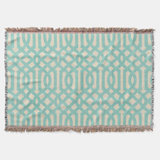 Couverture Lin rustique Beige et Aqua Trellis