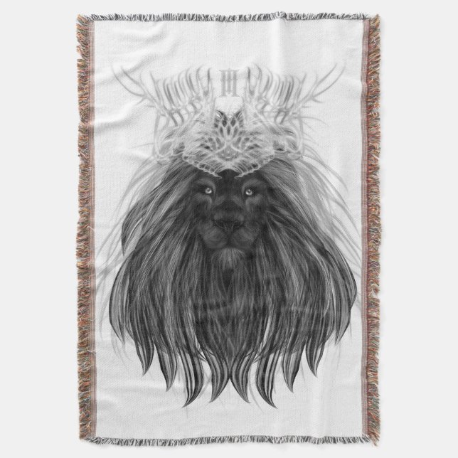 Couverture Lion noir avec couronne Antlers et monogramme (devant Vertical)