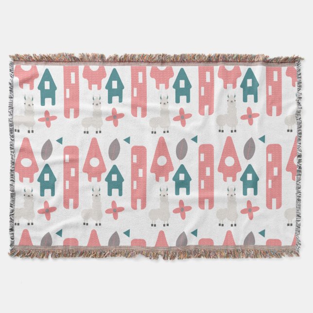 Couverture Llama Alpaga Animal Homs Vert Corail (Devant)