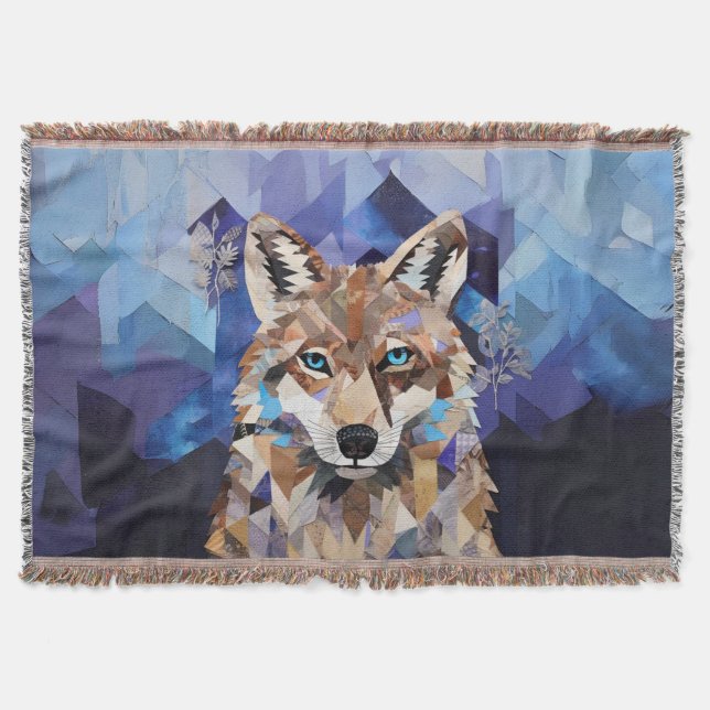 Couverture Loup Géométrique Montagne (Devant)