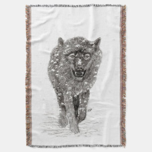 Couverture Loup noir en colère dans la neige, hiver sauvage