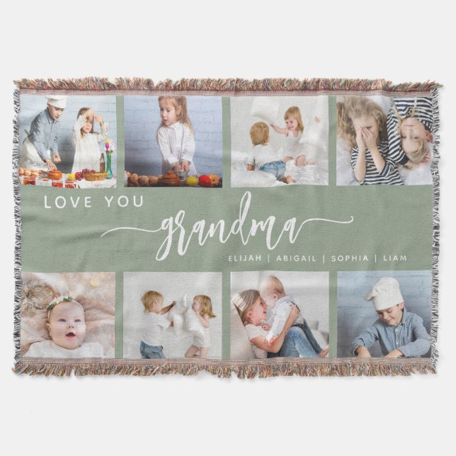 Couverture Love You Grandma 8 Photo Collage Sage Green (Devant)