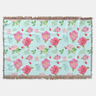 Couverture Lovely Wild Roses et Rose Hips Motif aquarelle