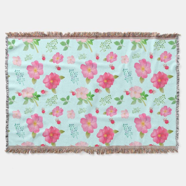 Couverture Lovely Wild Roses et Rose Hips Motif aquarelle (Devant)