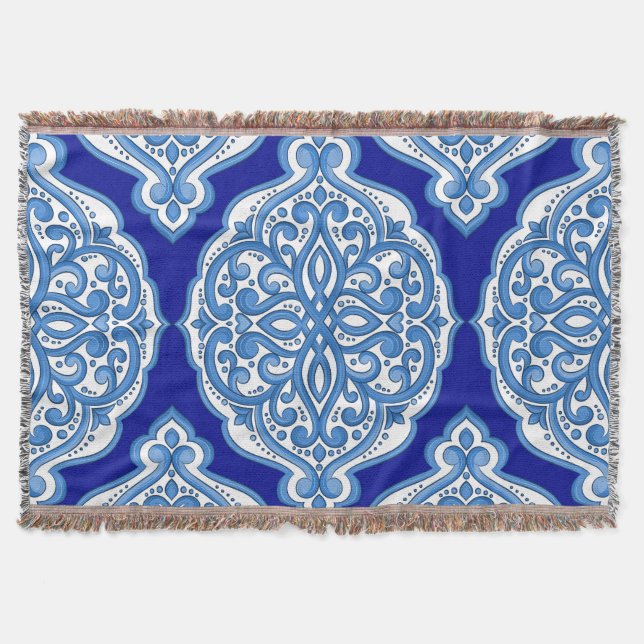 Couverture Luxe blanc-bleu, ornement turc. (Devant)