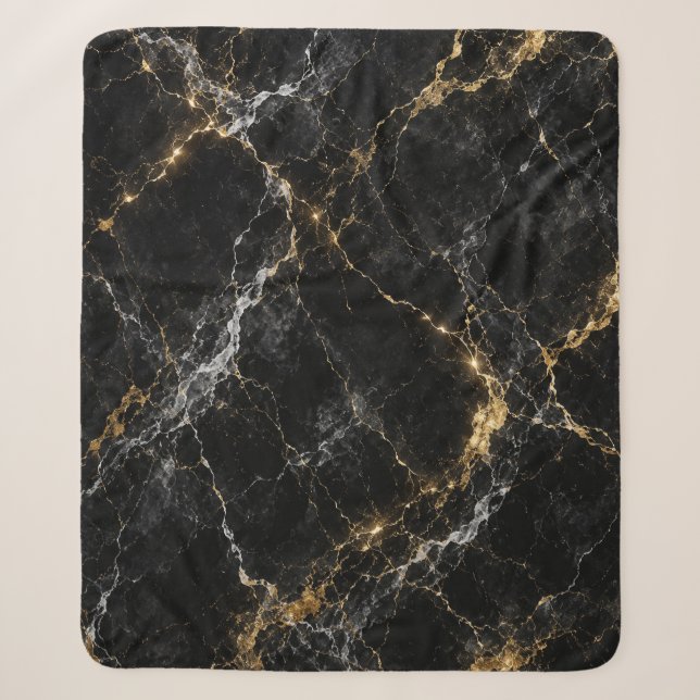 Couverture Luxueuse Sherpa Marbre Doré | Noir & Or (Devant)