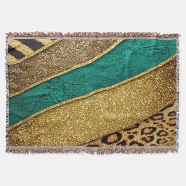 Couverture Luxury Emerald & Gold Safari Leopard Zebra Glitter (Devant)