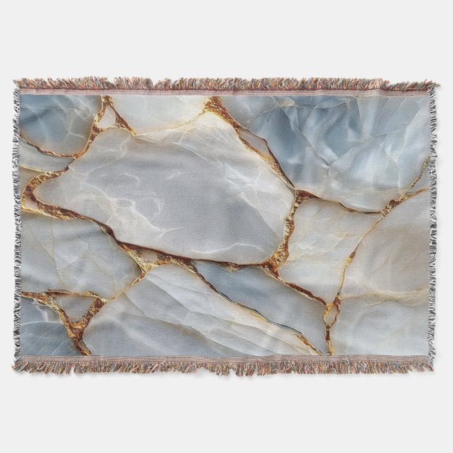 Couverture Luxury White Blue Marble & Gold Veins Agate Stone  (Devant)