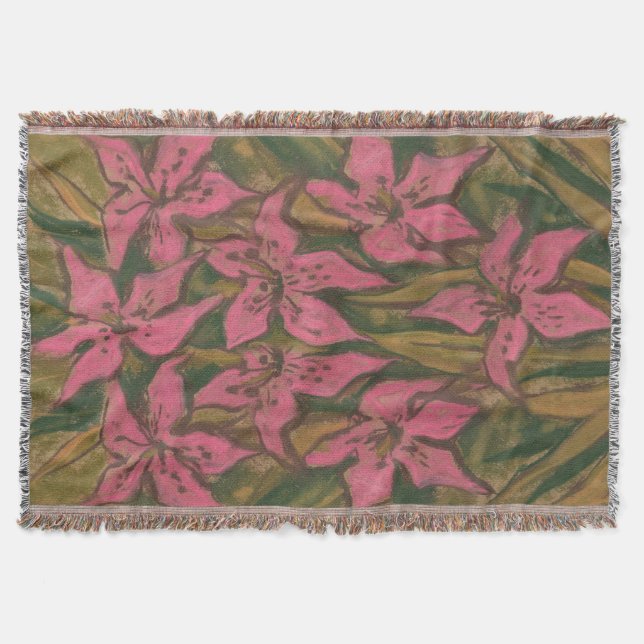 Couverture Lys roses, peinture pastel, fleurs, art floral (Devant)