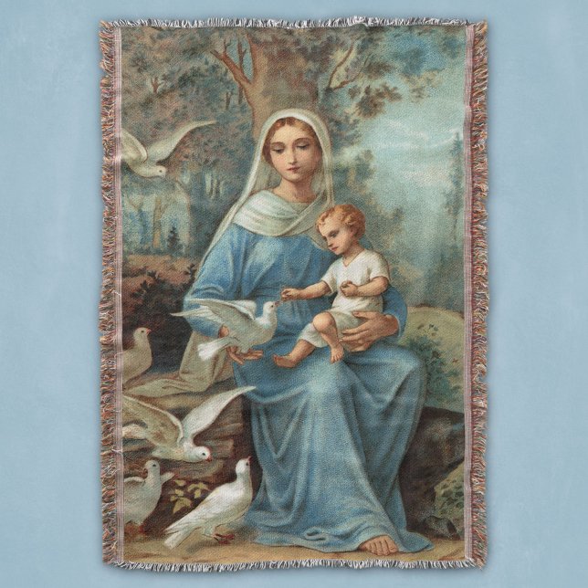 Couverture Madonna Bleue Française Lance Blanche (Créateur téléchargé)