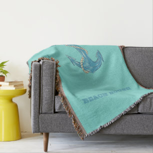 Couverture Maison de plage nautique, Ancre, Corde, Vert menth