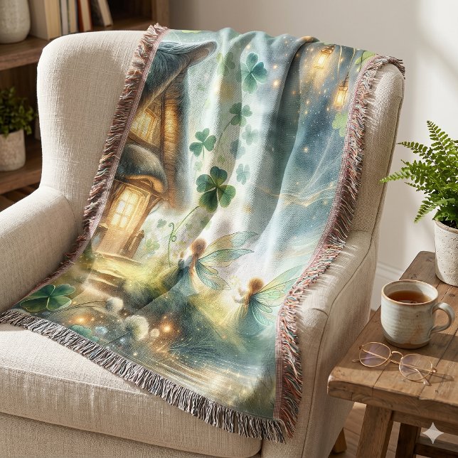 Couverture Maisonnette lumineuse de la fée Shamrock (Shamrock Fairy Cottage Glow Throw Blanket)