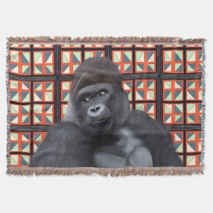 Couverture Majestic Sitting Gorilla Sur Red Geometry Wildlife
