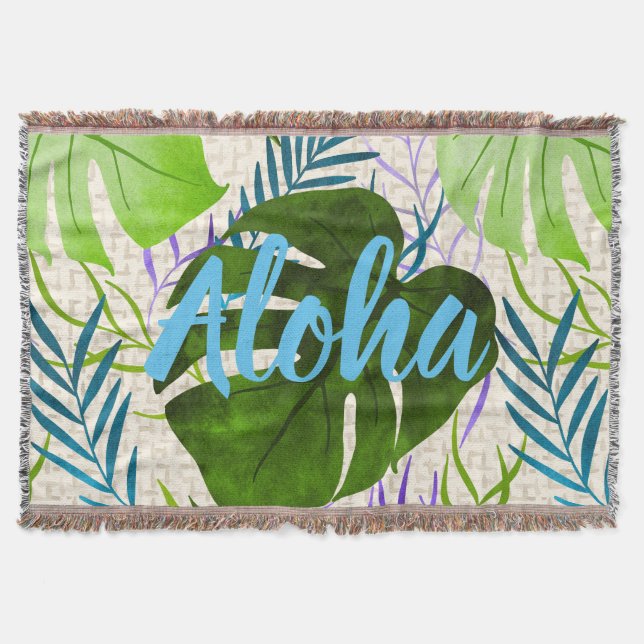 Couverture Maleah Monstera Tropical Hawaiian Aquarelle Vert (Devant)